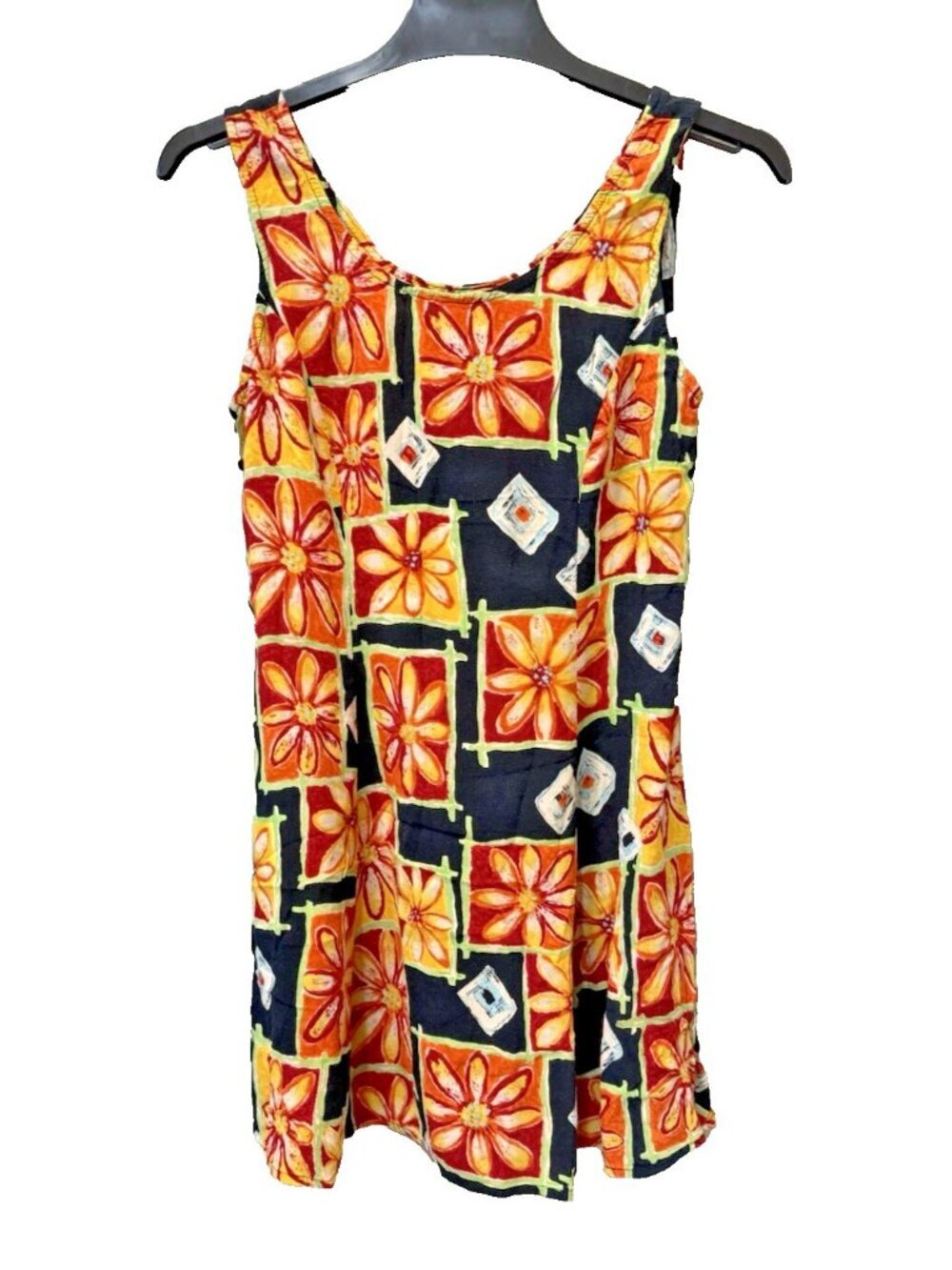 Vtg Big Hed Designs L Tie Back Sleeveless Printed Floral 90's Skater Dress Y2K